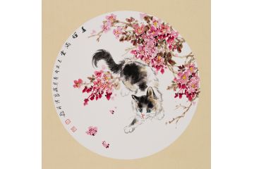 小品貓趣圖 晉葆良新品花鳥畫《春暉滿堂》