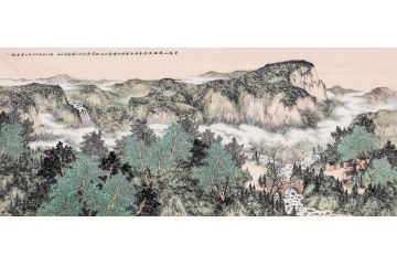 王寧新品創作六尺橫幅山水畫《雲滿山頭樹滿溪》
