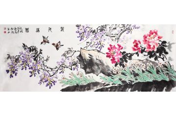 邱和法国画紫藤图《春色满园》