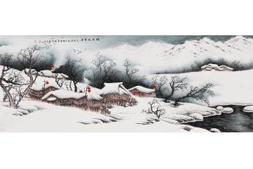 雪景图 李国胜新品六尺横幅山水画《瑞雪兆丰年》