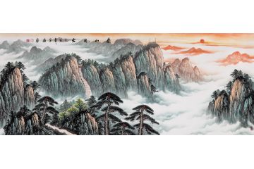 步步高升泰山图 宋唐新品国画山水画《泰山日出》