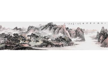 广西画家徐坤连新品六尺横幅山水画《人家都在画图中》