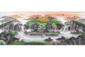 易天也老師最新六尺橫幅招財聚寶盆風水畫《福源寶地》