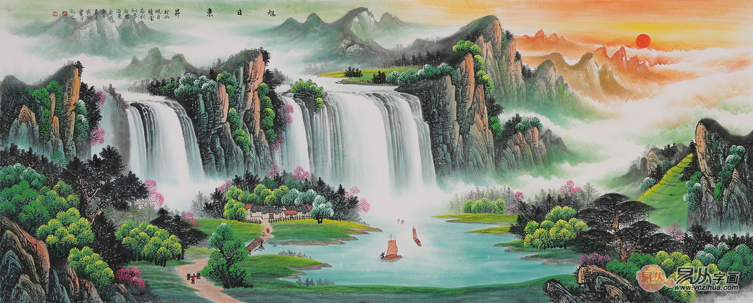 刘燕姣新品国画山水画八尺横幅《旭日东升》