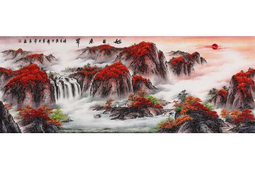 常為新品力作六尺橫幅國畫山水畫《旭日東昇》