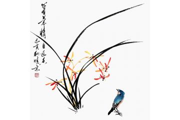 鄭曉京手繪斗方蘭花國畫《心有蘭情自近香》