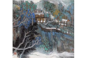 中美协画家管旺林新品国画山水画《溪谷图》