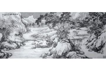 林文瑞新品力作國畫山水畫《松溪高隱圖》