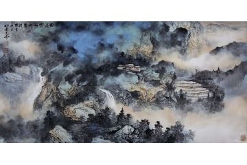 横幅《雨过云山溯碧流$21,000立即购买林文瑞新品力作国画山水画