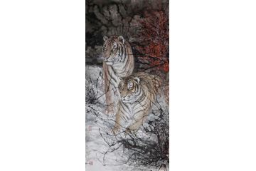 書房裝飾掛畫 四尺豎幅動物畫 李大偉《窮款》