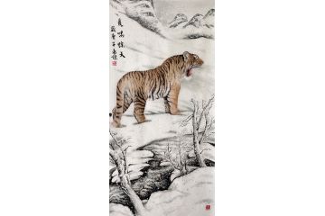 辦公室裝飾畫 布永傑 四尺豎幅動物畫《長嘯驚天》