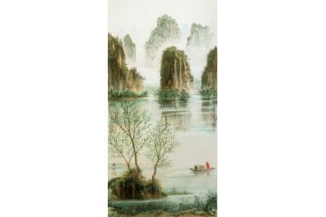 國畫精品 寒江工筆禪意山水畫《渡江圖》