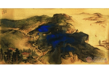 魏金岭三尺横幅山水画作品《金笺山水画系列之二》