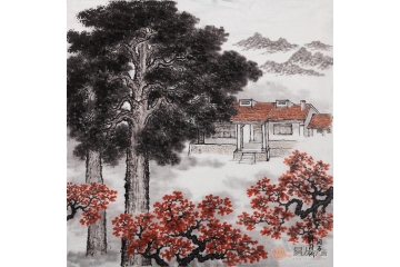 李润石四尺斗方山水画作品《农运讲习所》