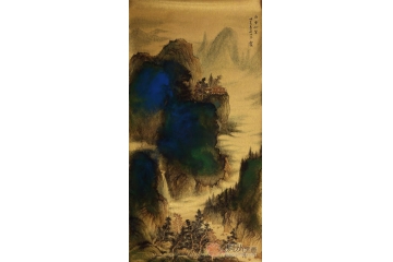 魏金岭三尺金笺山水画作品《白云如絮》
