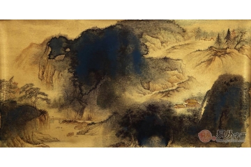 魏金岭三尺金笺山水画作品《林中有高人》
