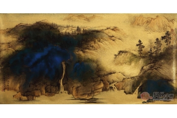魏金岭三尺金笺山水画作品《青山看不厌》