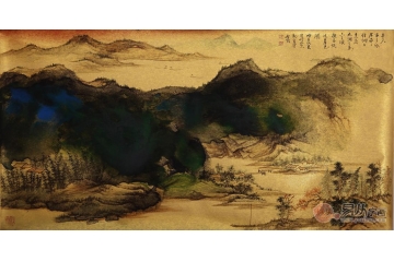魏金岭三尺金笺山水画作品《吴下人家多水居》