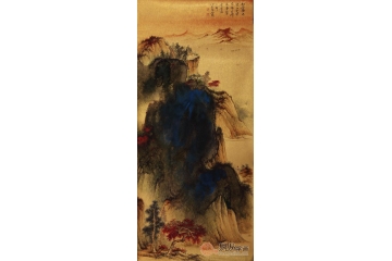 魏金岭三尺金笺山水画作品《松谷掩飞霜》