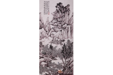 鲁振飞六尺竖幅山水画作品《淡墨陈烟》