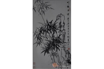 王国华三尺竖幅花鸟画作品《竹报平安》