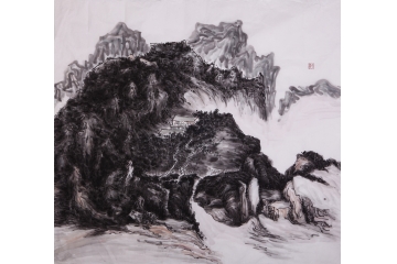 刘海武六尺斗方山水画作品《山中陋室》