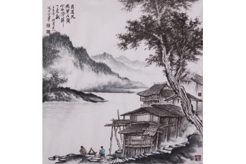 吴大恺四尺斗方山水画作品《清溪流过碧山头》
