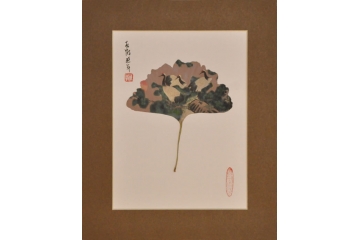 刘进生小尺竖幅叶上作画《松鹤延年》