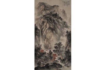 王玉东六尺竖幅山水画作品《溪山清镜》
