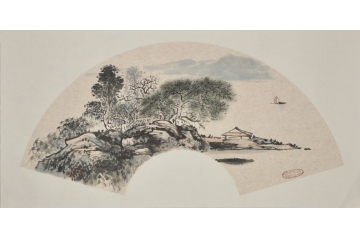 王玉东小尺横幅山水画作品《扇面山水画》
