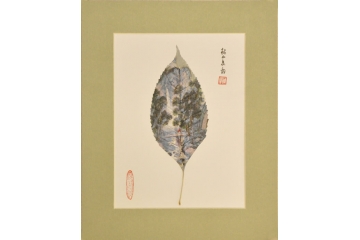 刘进生小尺竖幅叶上作画《松山泉韵》