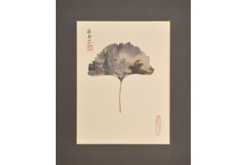 刘进生小尺竖幅叶上作画《桂林山水画》