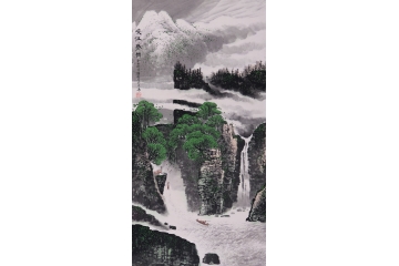 张朝彬四尺竖幅山水画作品《峡江春韵》
