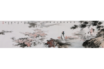 刘雅君六尺横幅山水画作品《停车坐爱枫林晚，霜叶红于二月花》