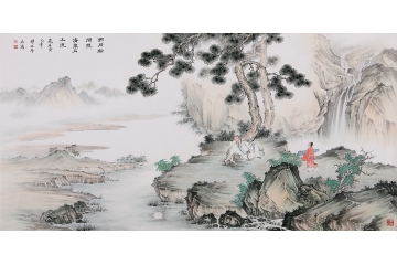 刘雅君四尺山水画《明月松间照，清泉石上流》