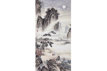 张天成四尺竖幅山水画作品《松谷泉鸣》