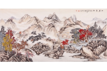 张天成四尺横幅山水画作品《山居高秋》