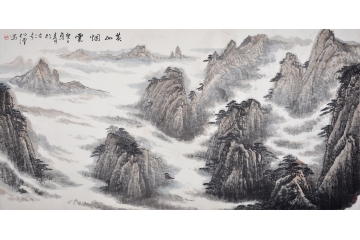 李新华八尺横幅山水画作品《黄山烟云》