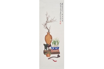 张朝彬四尺竖幅花鸟作品水仙《花卉静物》