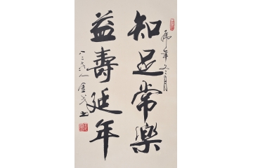 金戈小尺寸竖幅书法作品《知足常乐，益寿延年》客厅书房书法字画