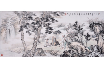 刘雅君六尺横幅山水画《松林琴韵》