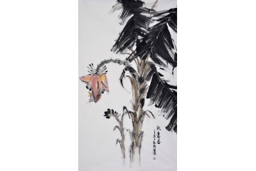 刘海武三尺竖幅花鸟画作品芭蕉《秋意》