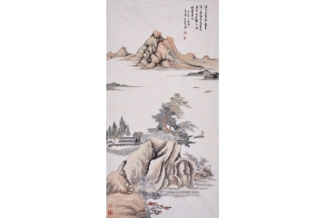 刘海武四尺竖幅山水画《波上往来舟》