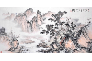 刘雅君四尺横幅山水画《谡谡松下风》