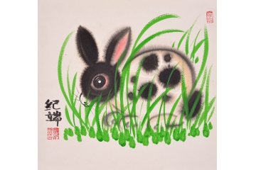 纪端小尺寸动物画作品十二生肖之《兔》