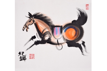 纪端小尺寸动物画作品十二生肖之《马》