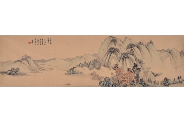 魏虚竹四尺对开山水画作《黄叶清风蝉一林》