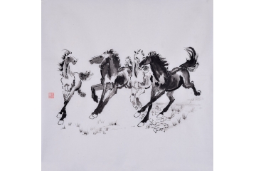 程生三尺斗方动物画作品《马》之一