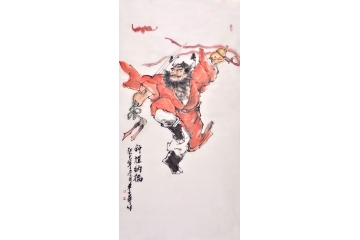 钟馗画 单吉牛四尺竖幅人物画作品《钟馗纳福》