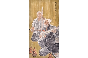 单吉牛四尺竖幅人物画作品《盛世钦歌》